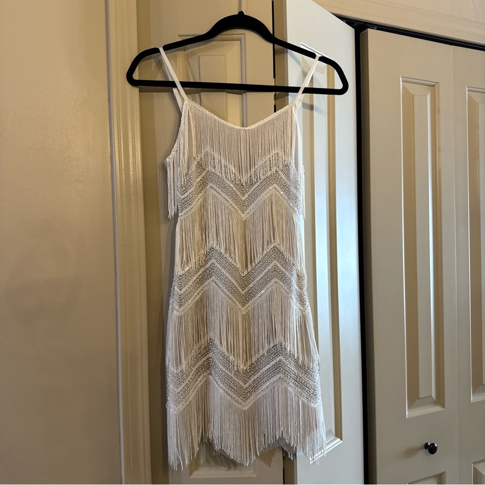Lulu's Cream Fringe Mini Dress